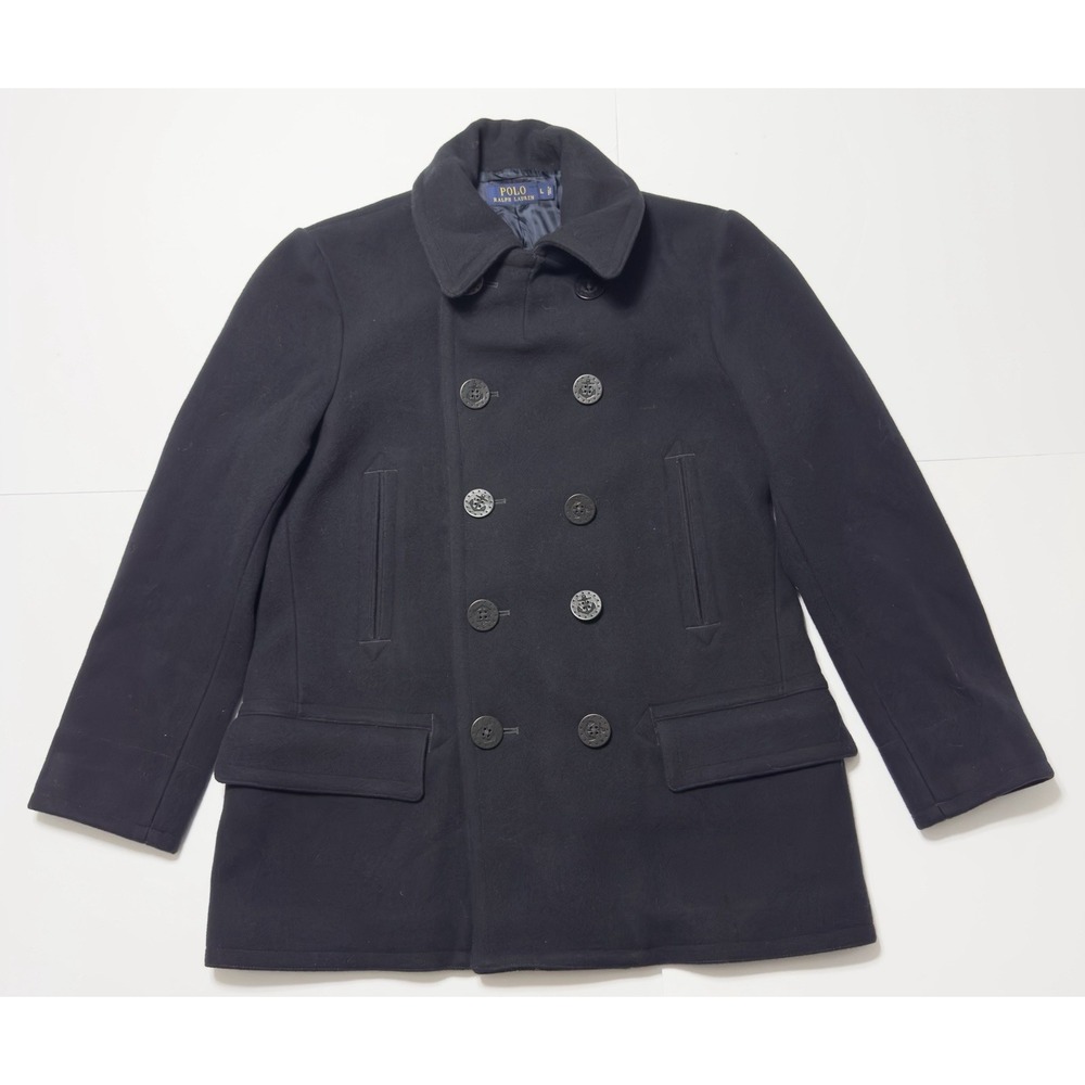 Polo Ralph Lauren Mens Naval Double Breasted Wool Peacoat Size L Nautical Luxury